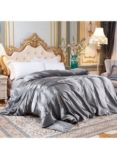 طقم غطاء لحاف مكوّن من 4 قطع حرير رمادي 200 x 220سم