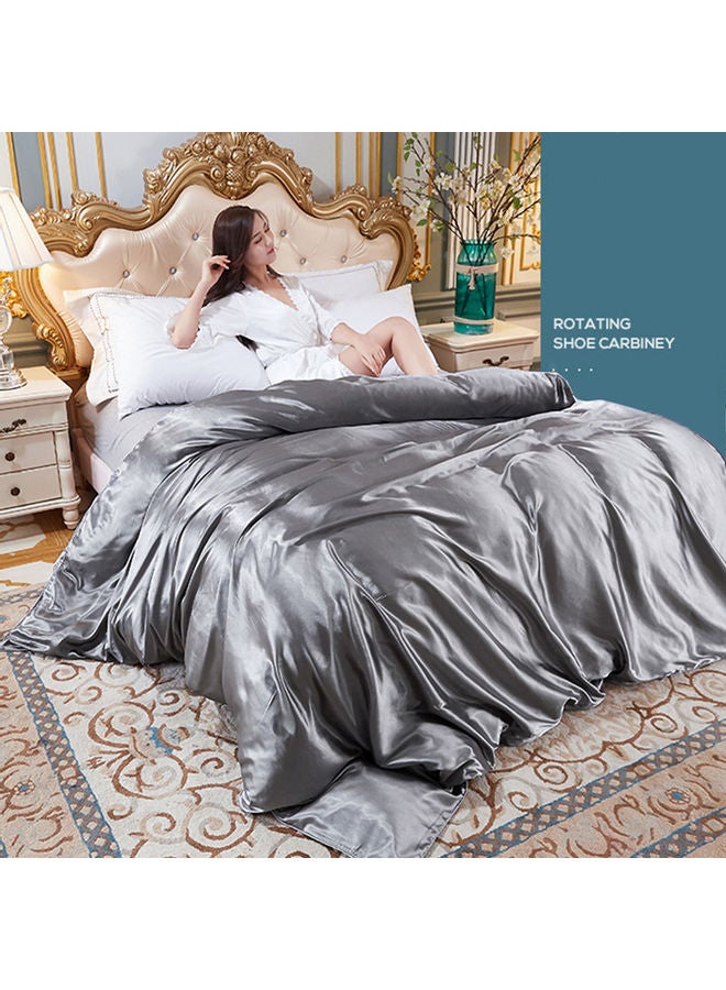 ماركة غير محددة - طقم غطاء لحاف مكوّن من 4 قطع حرير رمادي 200 x 220سم - Image 1