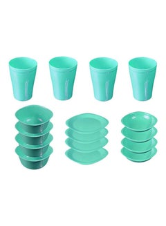 Dinnerware Plates Set - 16 Piece - Turquoise Flat Plat size 19.5 cm-Deep Plate Size 13 cm-Bowl Size 400 ml-Cup Size 300cm - v1614788552/N44903925A_1