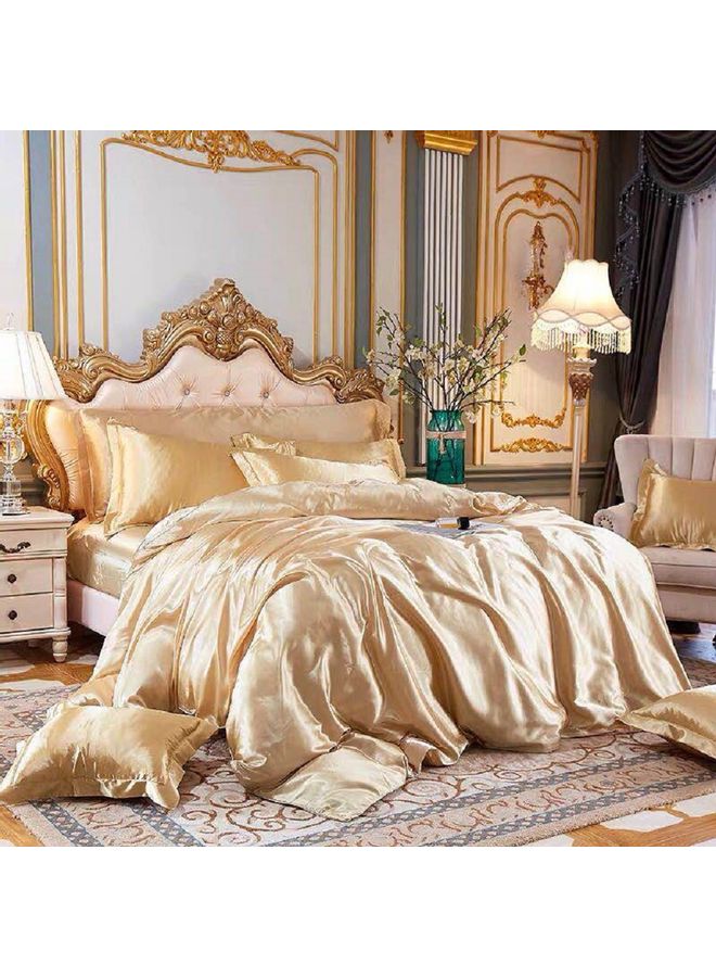 طقم غطاء لحاف سادة حرير ذهبي 200x220سم - Image 5