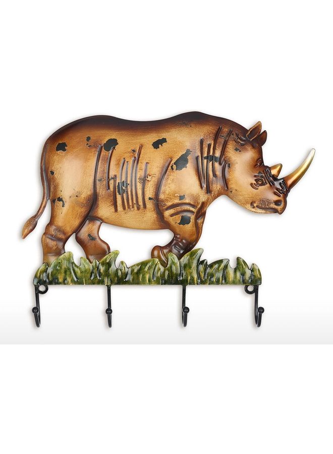 TOOARTS Tooarts Rhino Wall Hook Decorative Iron Hanger Wall Mounted Coat, Key, Hat Hook Vintage Design Hanger with 4 Hooks Screws Included Brown 19.5 x 13 x 14.5cm  - Image 1