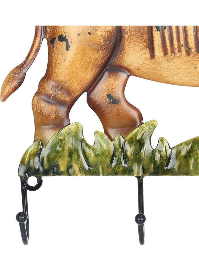 TOOARTS Tooarts Rhino Wall Hook Decorative Iron Hanger Wall Mounted Coat, Key, Hat Hook Vintage Design Hanger with 4 Hooks Screws Included Brown 19.5 x 13 x 14.5cm  - Image 3
