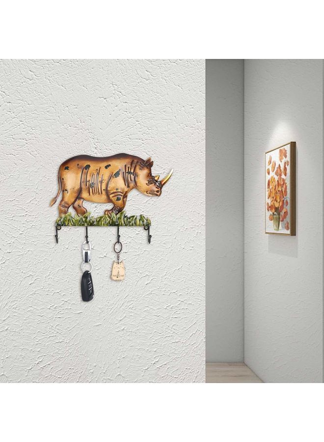 TOOARTS Tooarts Rhino Wall Hook Decorative Iron Hanger Wall Mounted Coat, Key, Hat Hook Vintage Design Hanger with 4 Hooks Screws Included Brown 19.5 x 13 x 14.5cm  - Image 5