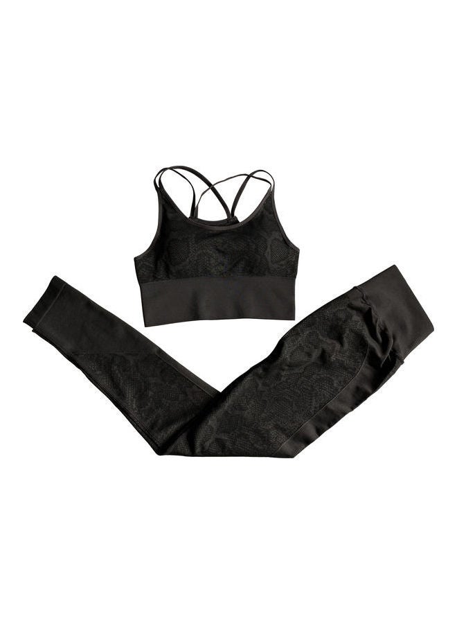 2-Piece Snakeskin Printed Sports Bra And High Waist Legging Set Black  - Image 1