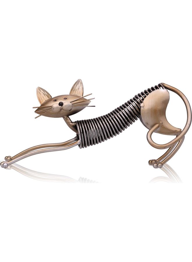 TOOARTS Spring Made Cat Metal Sculpture Silver/Beige 27 x 7.5 x 12.5cm - Image 1