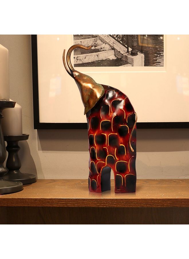 توراتس منحوتة معدنية بتصميم رأس فيل منحوت من الحديد أحمر/ ذهبي 37 x 7.5 x 18.5سم - Image 2