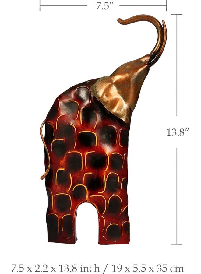 توراتس منحوتة معدنية بتصميم رأس فيل منحوت من الحديد أحمر/ ذهبي 37 x 7.5 x 18.5سم - Image 3