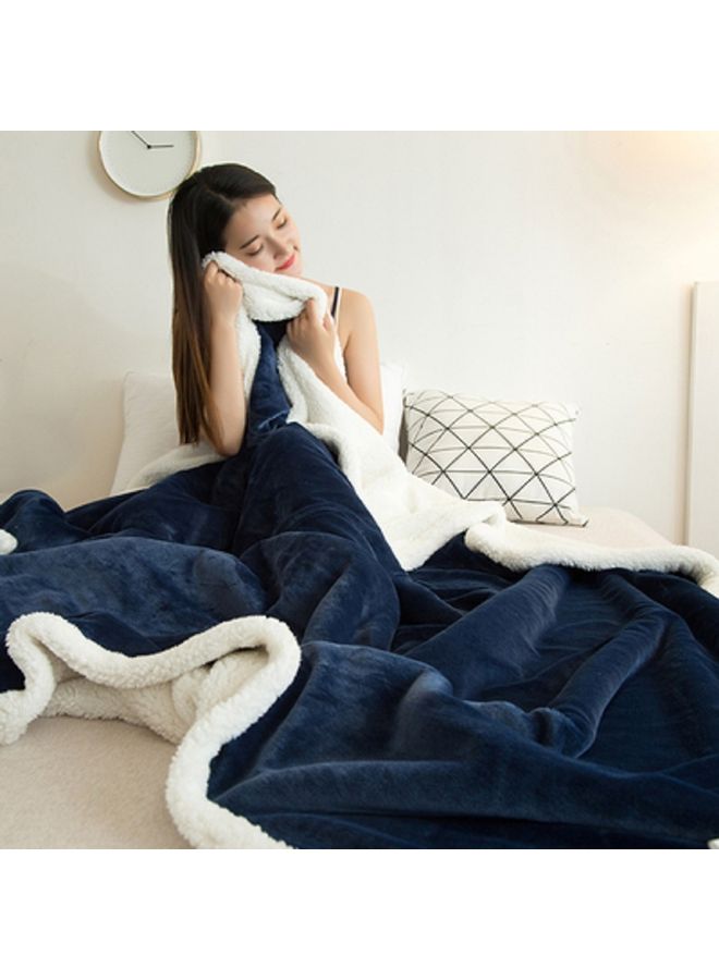 1 Piece Solid Bed Blanket King Size Flannel Dark Blue 200x230cm  - Image 1