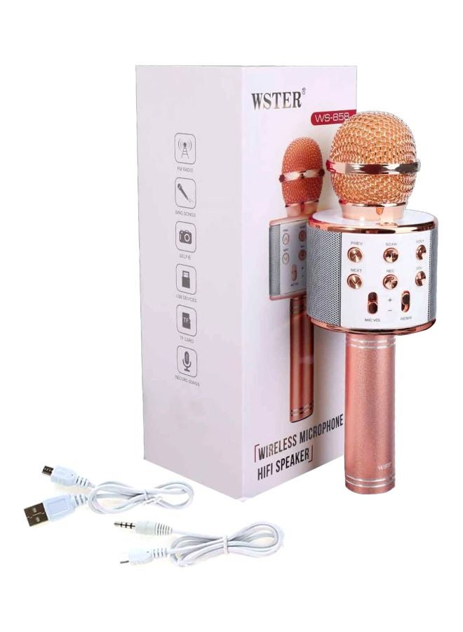 ويستر ميكروفون كاريوكي بمكبر صوت يعمل بتقنية البلوتوث ws858 وردي أبيض - Image 3