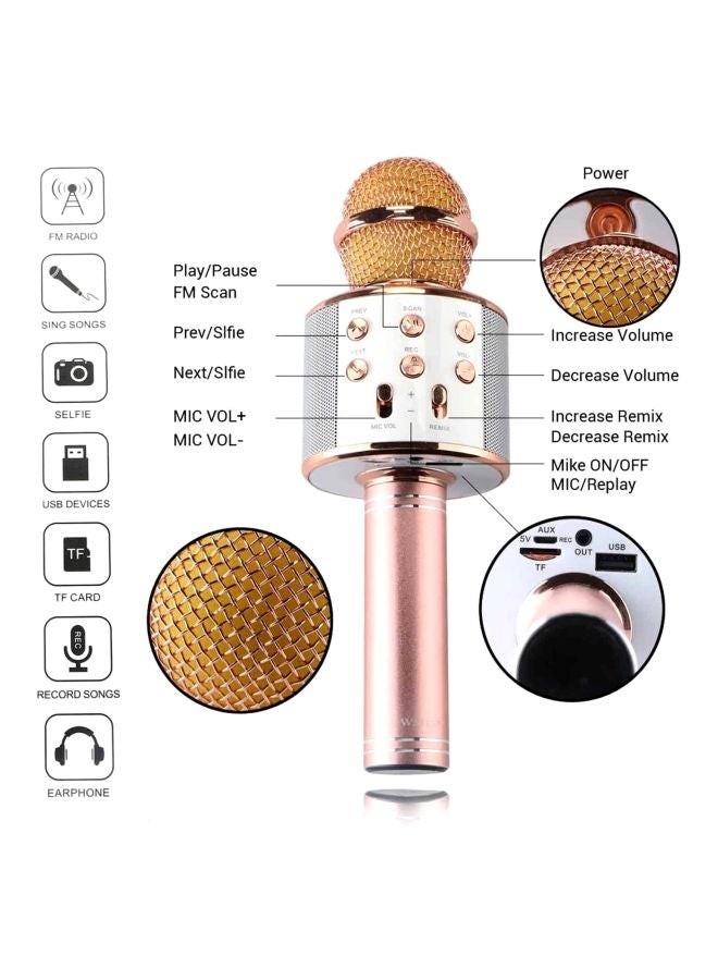 ويستر ميكروفون كاريوكي بمكبر صوت يعمل بتقنية البلوتوث ws858 وردي أبيض - Image 5