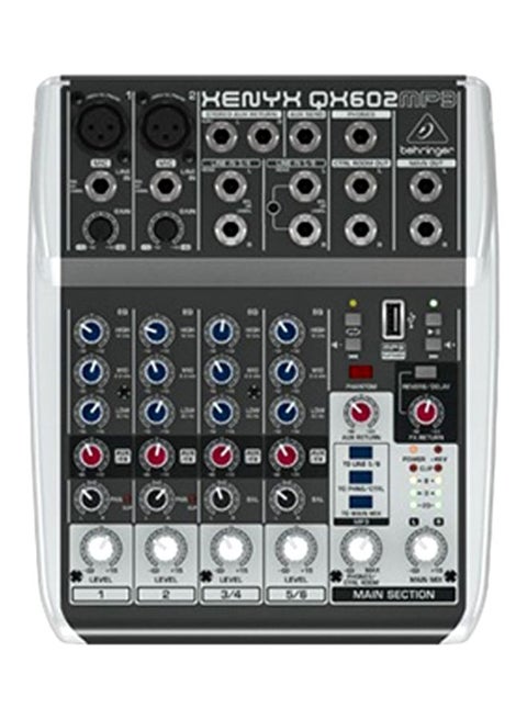 Premium 6-Input 2-Bus Mixer QX602MP3 Grey/Red/Blue