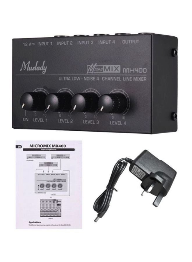 Muslady - Ultra Compact Low Noise Mono Audio Mixer With Power Adapter And Manual MX400 Black - Image 1