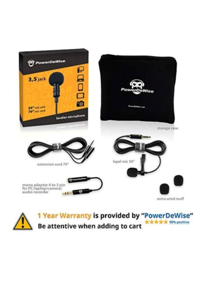 Professional Grade Lavalier Microphone Omnidirectional Mic With Easy Clip On System Perfect For Recording Youtube/Interview/Video Conference/Podcast/Voice Dictation/iPhone/ASMR 10765900 Black