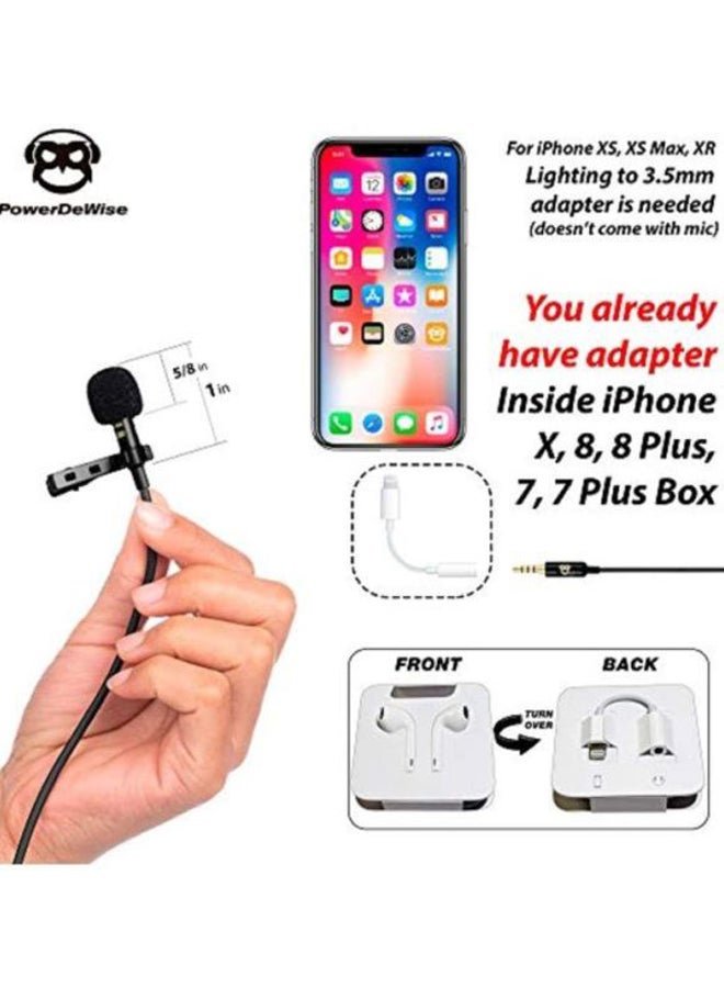 Professional Grade Lavalier Microphone Omnidirectional Mic With Easy Clip On System Perfect For Recording Youtube/Interview/Video Conference/Podcast/Voice Dictation/iPhone/ASMR 10765900 Black