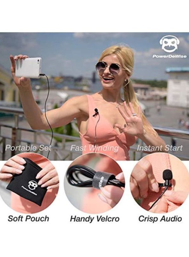 Professional Grade Lavalier Microphone Omnidirectional Mic With Easy Clip On System Perfect For Recording Youtube/Interview/Video Conference/Podcast/Voice Dictation/iPhone/ASMR 10765900 Black