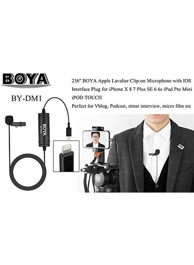 بويا - ميكروفون عُنقي لتسجيل الأصوات مزود  بقابس توصيل بنظام  IOS BYA-DM1 أسود - Image 1