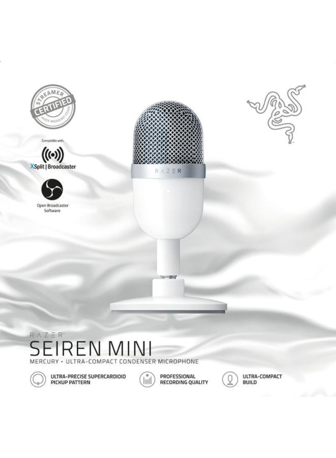 RAZER - Seiren Mini USB Condenser Microphone: Professional Recording Quality, Precise Supercardioid Pickup Pattern, Tilting Stand, Shock Resistant, For Streaming and Gaming on PC - Mercury White - Image 1