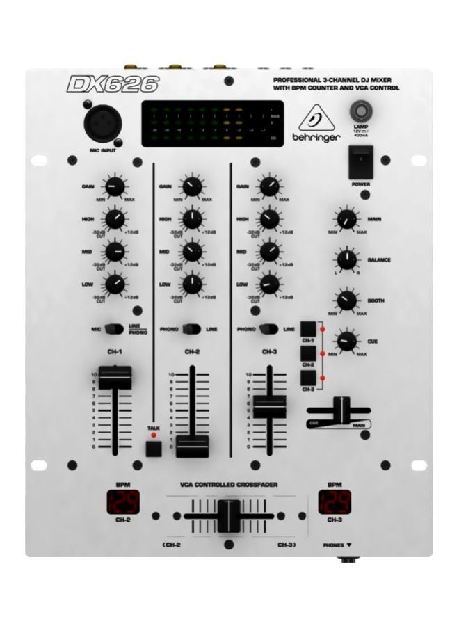 behringer 3-Channel DJ Mixer With BPM Counter And VCA Control DX626 White/Black - Image 1