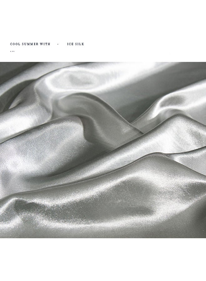 طقم غطاء لحاف سادة حرير فضي 200x220 سم حرير فضي 200x220سم - Image 3