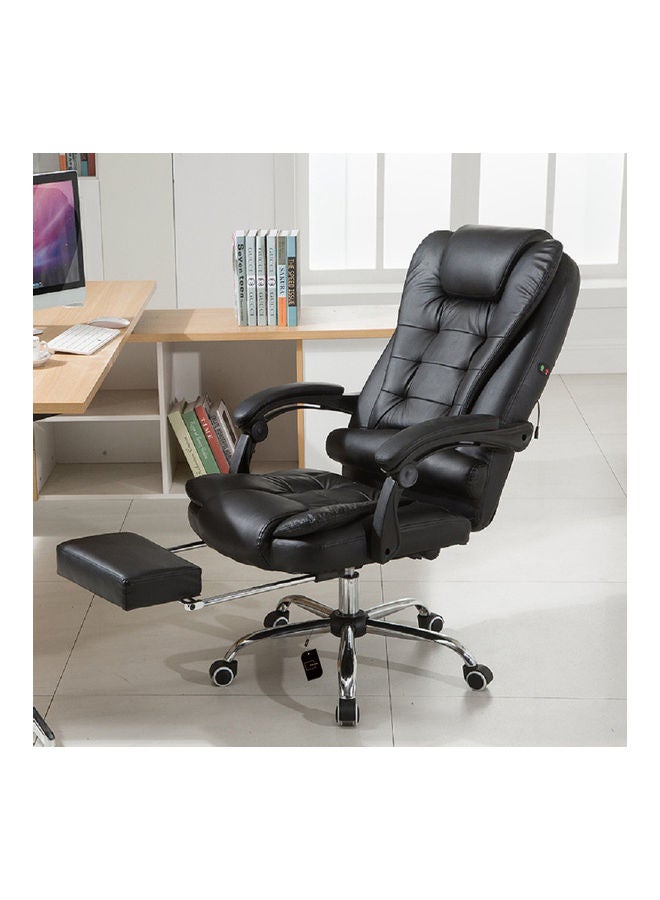 Leather Adjustable Ergonomic Headrest Armrest And Lumbar Support High Back Office Chair Black/Silver 122 x 60 x 50cm