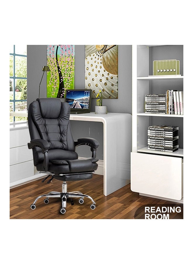 Leather Adjustable Ergonomic Headrest Armrest And Lumbar Support High Back Office Chair Black/Silver 122 x 60 x 50cm