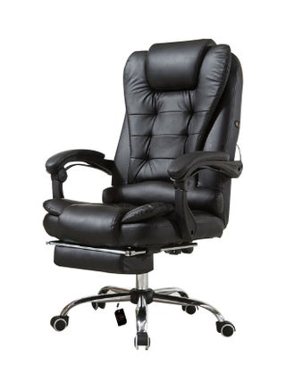 Leather Adjustable Ergonomic Headrest Armrest And Lumbar Support High Back Office Chair Black/Silver 122 x 60 x 50cm - v1614800217/N44889278A_1