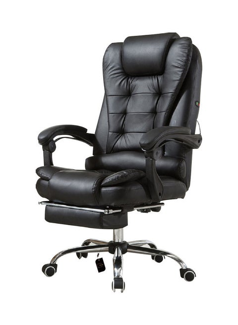 Leather Adjustable Ergonomic Headrest Armrest And Lumbar Support High Back Office Chair Black/Silver 122 x 60 x 50cm
