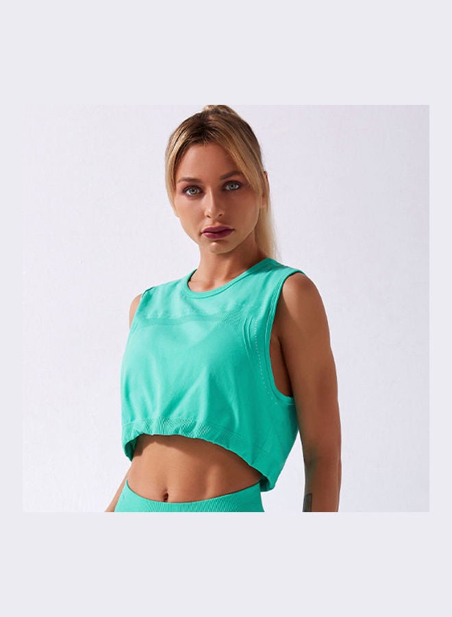 2-Piece Solid Tank Top And High Waist Legging Set Green  - Image 3