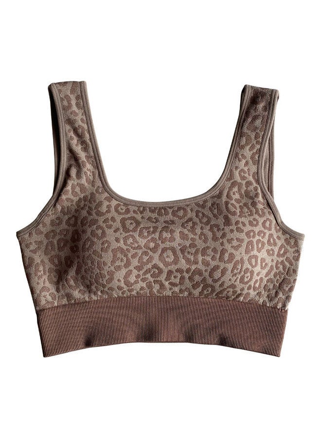 2-Piece Leopard Printed Sports Bra And High Waist Legging Set Coffee  - Image 3