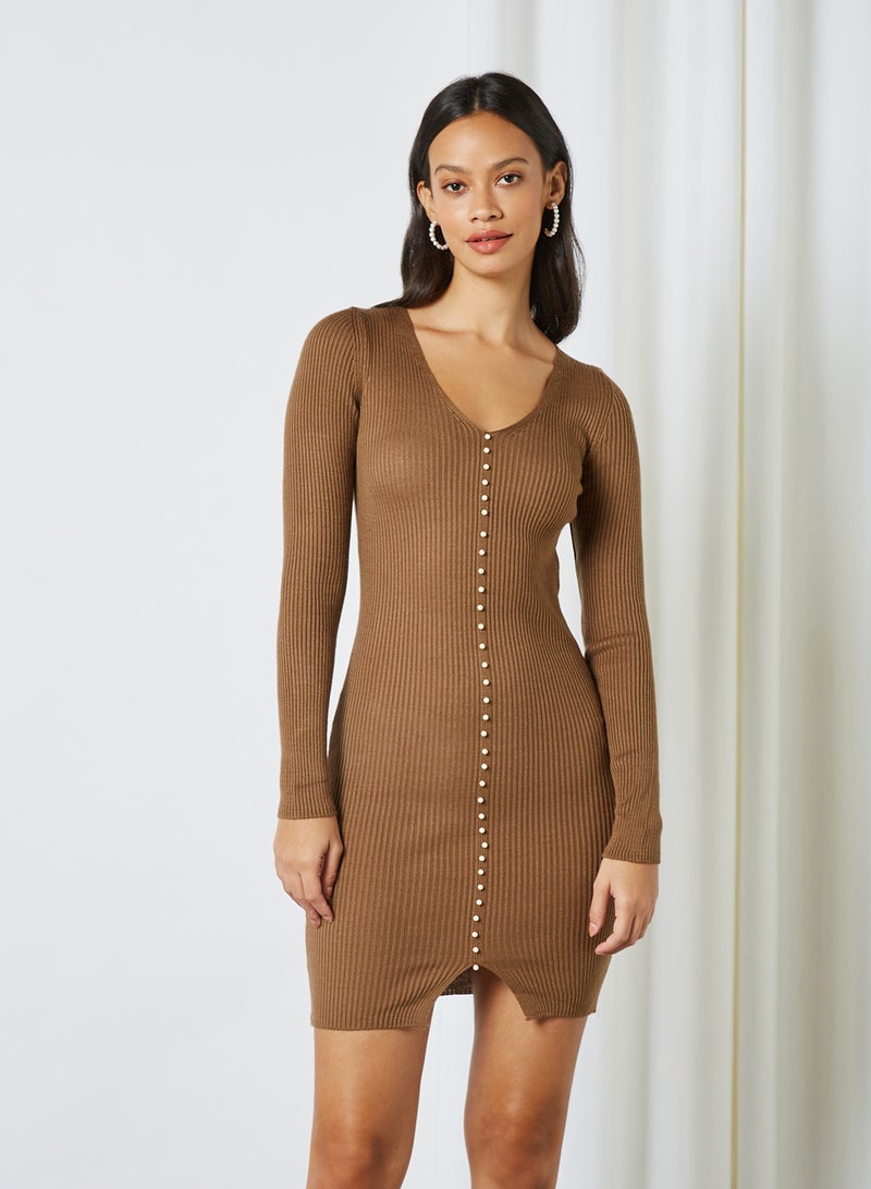 trendyol - Ribbed Bodycon Dress Mink - Image 1