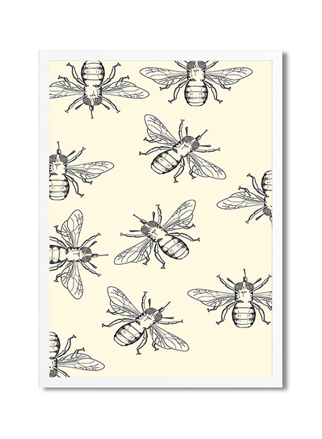 Bee Insect Themed Poster Beige/Black 30x20cm 