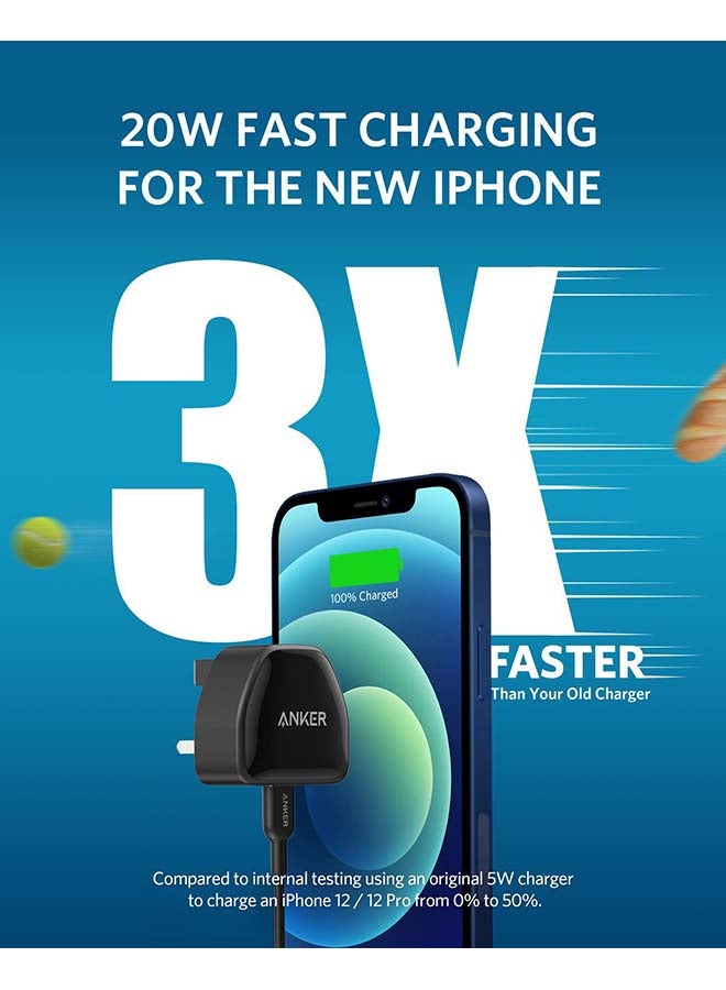 Anker - Nano iPhone Charger, 20W PIQ 3.0 Durable Compact Fast Charger, PowerPort III USB-C Charger for iPhone 16/16 Pro/16 Plus /16 Pro Max, 15/14/13 Series, Galaxy, iPad (Cable Not Included) Black - Image 1
