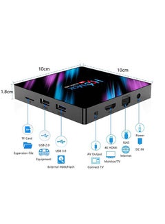 وونكت TV بوكس H96 ماكس ذكي يعمل بنظام أندرويد مع واي فاي مزدوج يدعم تقنية البلوتوث 4.0 بدقة 4K فائقة الوضوح ويدعم الفيديو ثلاثي الأبعاد ANTV-WO-H96MX-4-64 أسود  - Image 2