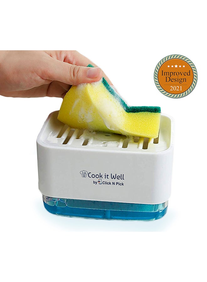 Click N Pick Soap Dispenser with Sponge Holder For Kitchen White - Image 1