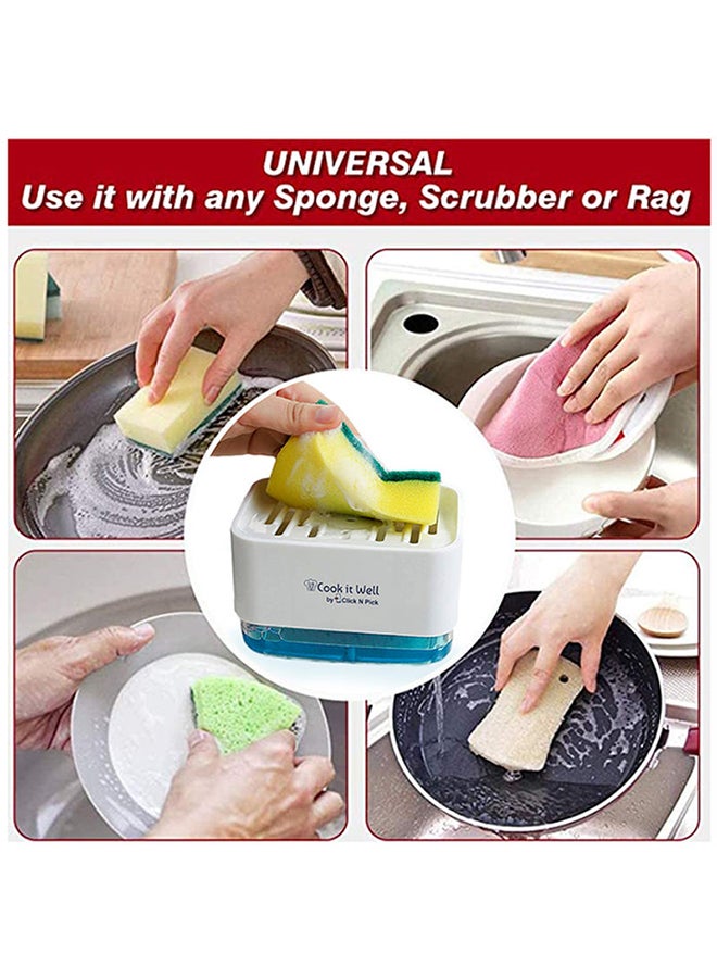 Click N Pick Soap Dispenser with Sponge Holder For Kitchen White - Image 2