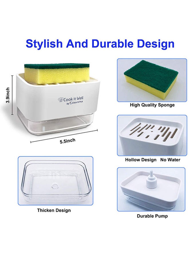 Click N Pick Soap Dispenser with Sponge Holder For Kitchen White - Image 3