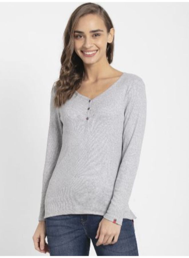 JOCKEY - Henley Neck Long Sleeve T-Shirt Grey Melange - Image 1