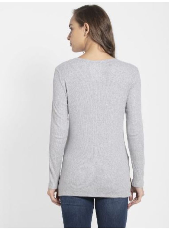 JOCKEY - Henley Neck Long Sleeve T-Shirt Grey Melange - Image 1