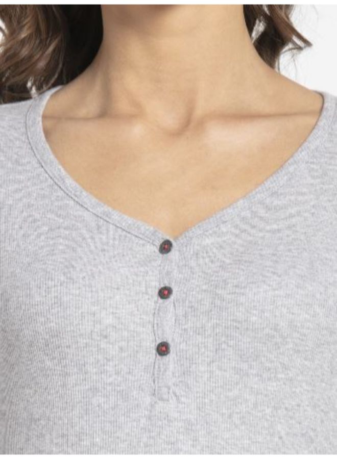 JOCKEY - Henley Neck Long Sleeve T-Shirt Grey Melange - Image 1