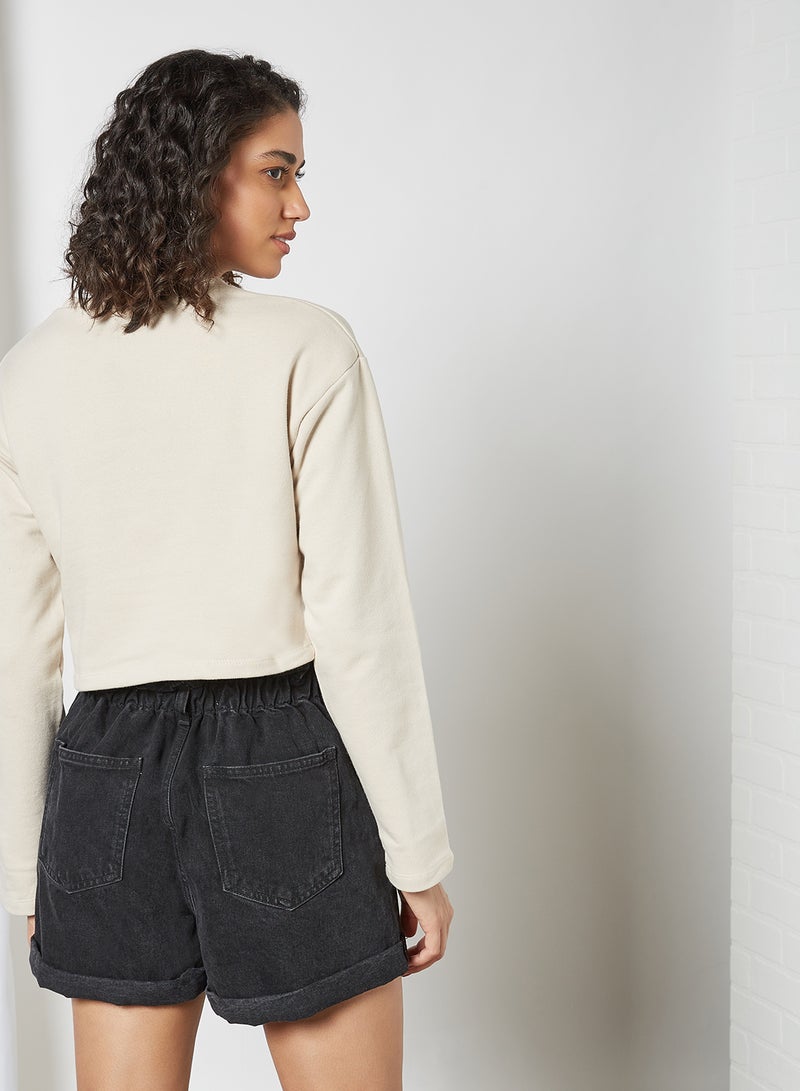 trendyol - Front Pocket Cropped Sweatshirt Stone - Image 1