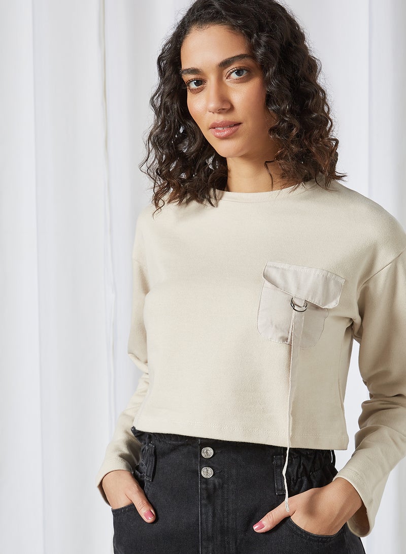 trendyol - Front Pocket Cropped Sweatshirt Stone - Image 1