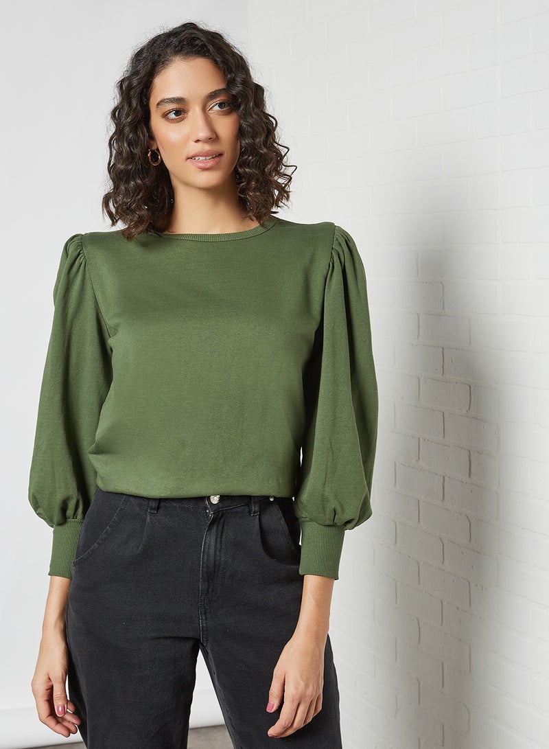 trendyol - Puffed Sleeve Top Khaki - Image 1