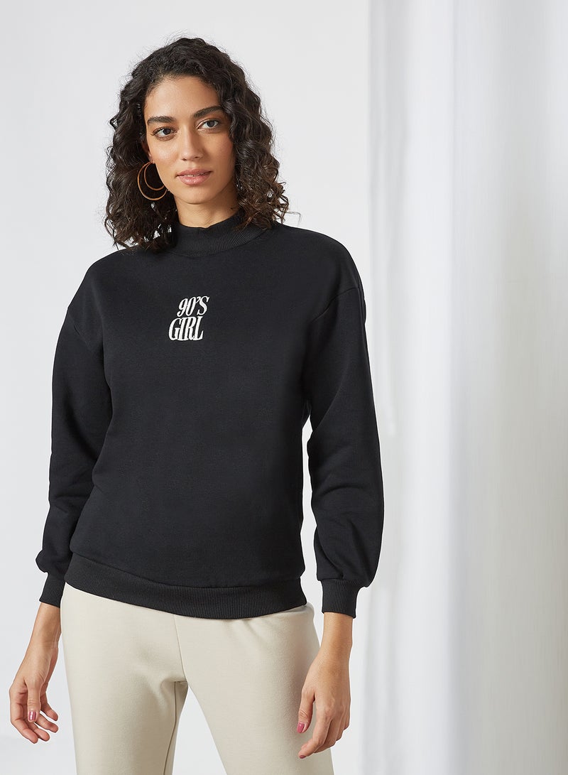 trendyol Contrast Slogan Sweatshirt Black  - Image 1
