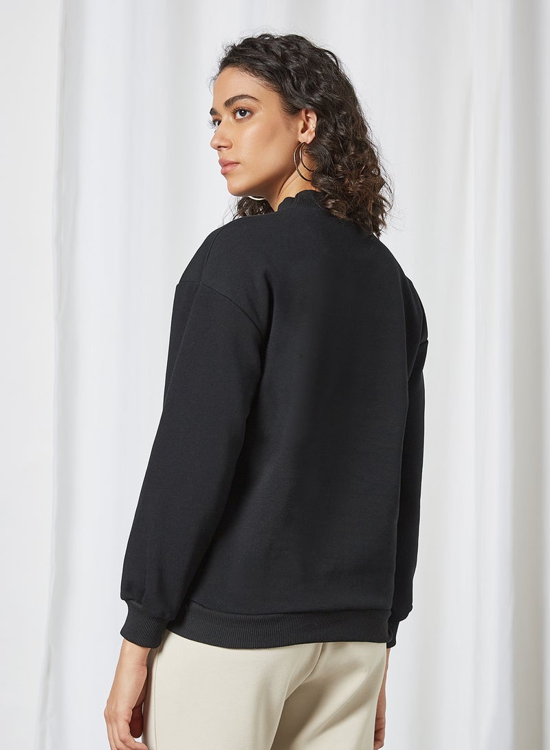 trendyol Contrast Slogan Sweatshirt Black  - Image 2
