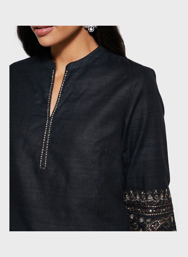 Fabindia - Notch Neck Short Tunic Black - Image 1