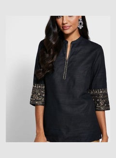 Notch Neck Short Tunic Black