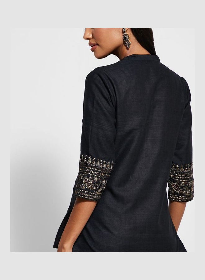 Fabindia - Notch Neck Short Tunic Black - Image 1