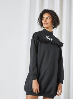 Ruffle Detailed Mini Dress Black