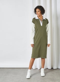 Colourblock Midi Dress Khaki