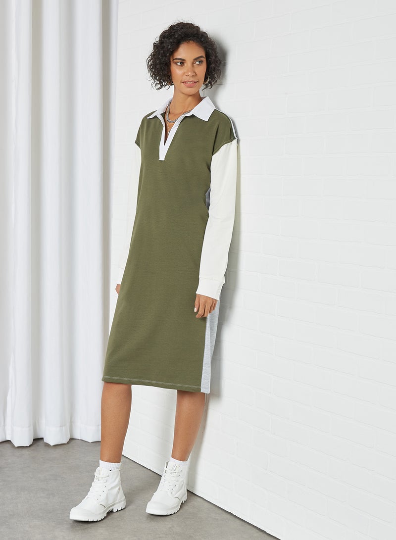 trendyol - Colourblock Midi Dress Khaki - Image 1